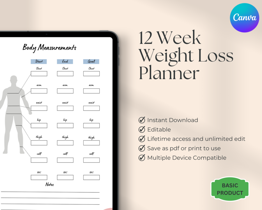 12 Week Weight Loss Planner – Canva Templates