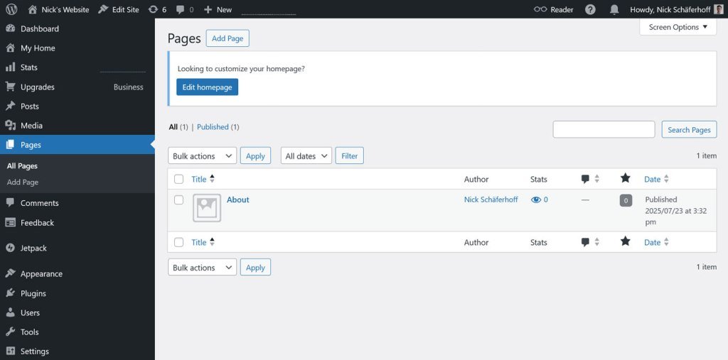 WordPress admin dashboard.