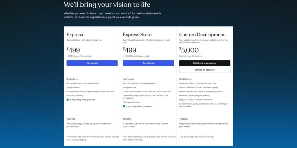 WordPress.com Partner Directory - pricing.